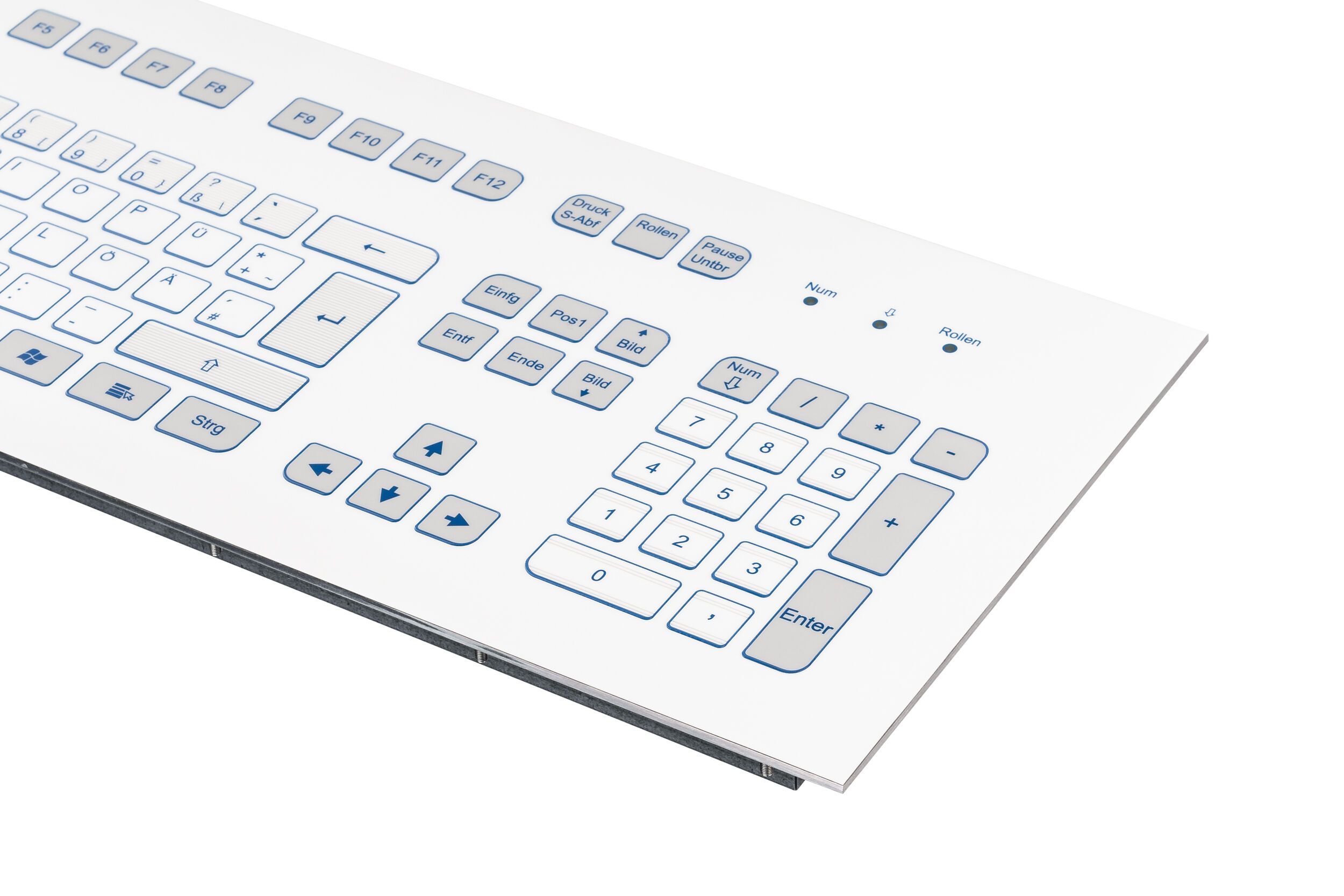 Foil covered keyboard, white, sideview