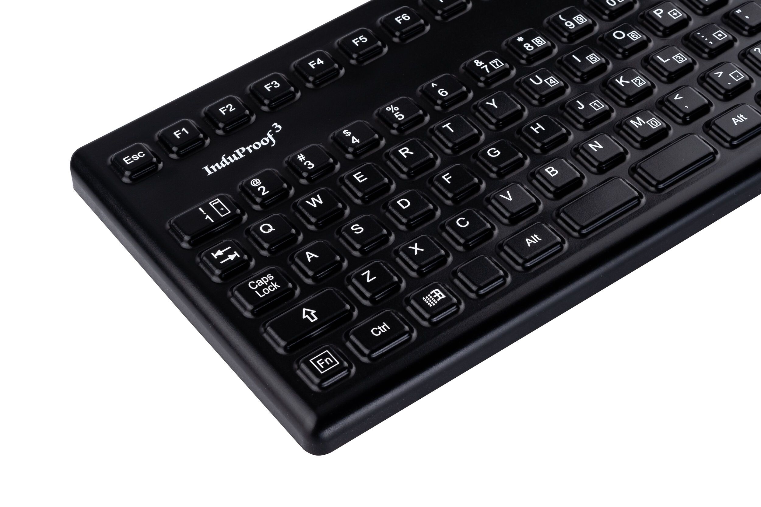 Silicon keyboard with integrated mousebutton, black, sideview