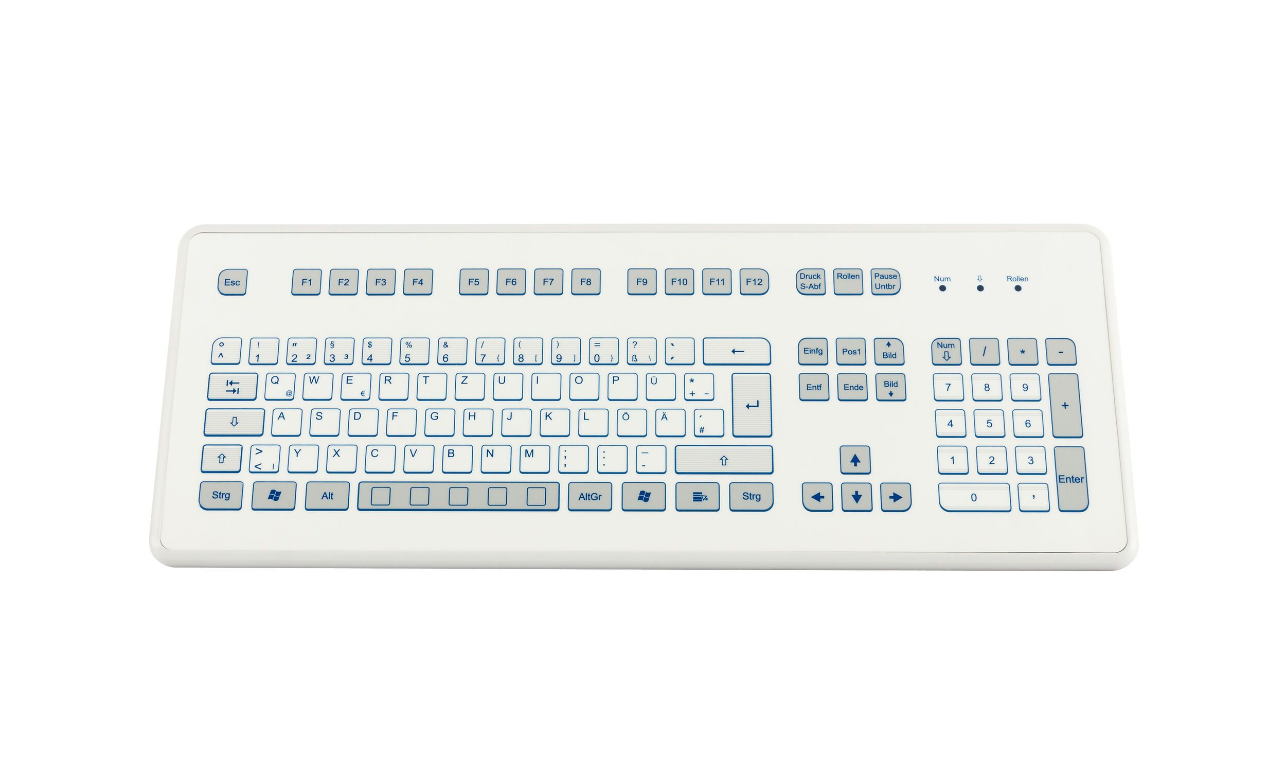 Foil covered keyboard, white, front view