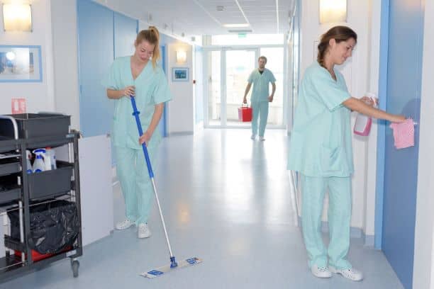 cleaning in a hospital to stop spreading of Corona virus